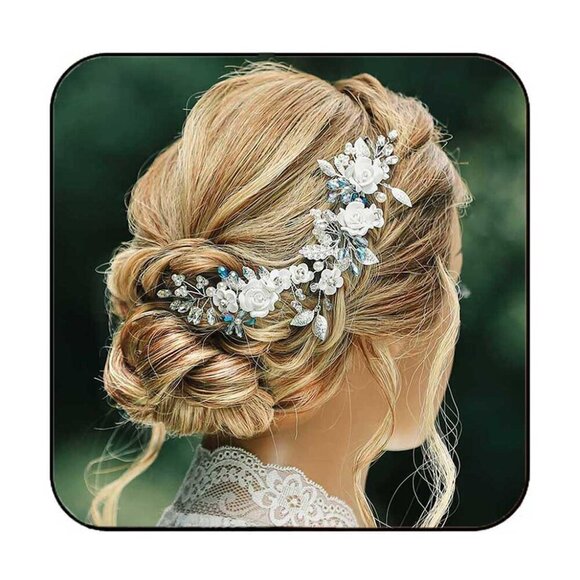 Accessories - Wedding Hair Vine Blue Rhinestone Bridal Headpiece Crystal Leaf Flower Jewelry